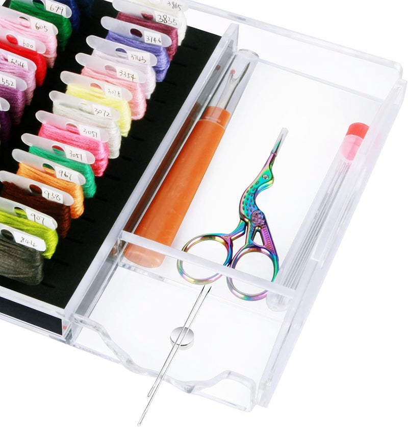 Hamtery Acrylic Working Tray for Cross Stitch and Embroidery Supplies, Embroidery Floss Bobbins Organizer with Magnetic Needle Holder and Tools Storage-Tray Only(Small-For 3mm acrylic bobbin) - Image 3